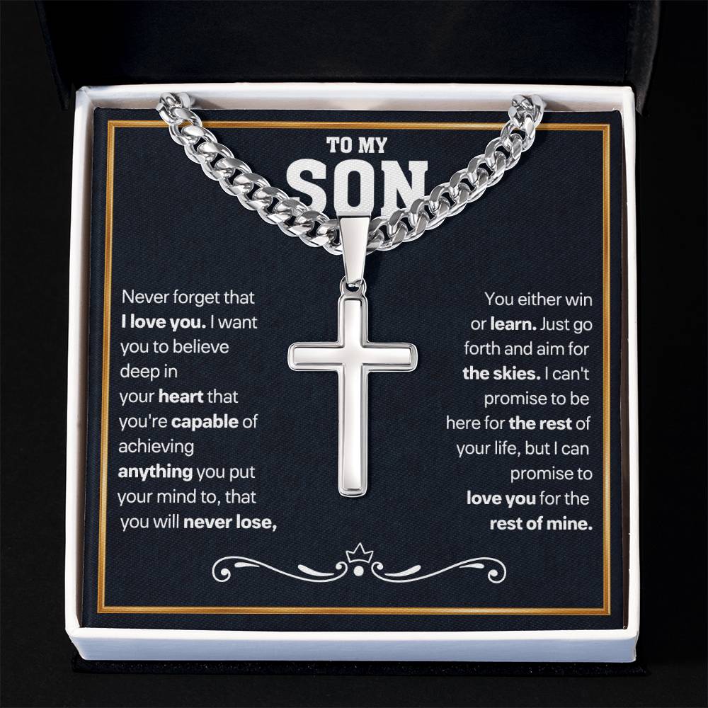 Son Gift, "Never Forget", Artisan Cross Necklace