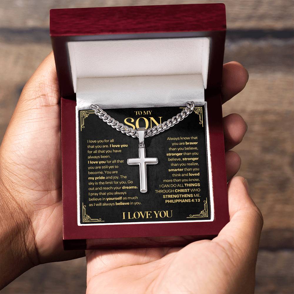 Son Gift, "My Pride & Joy", Artisan Cross Necklace