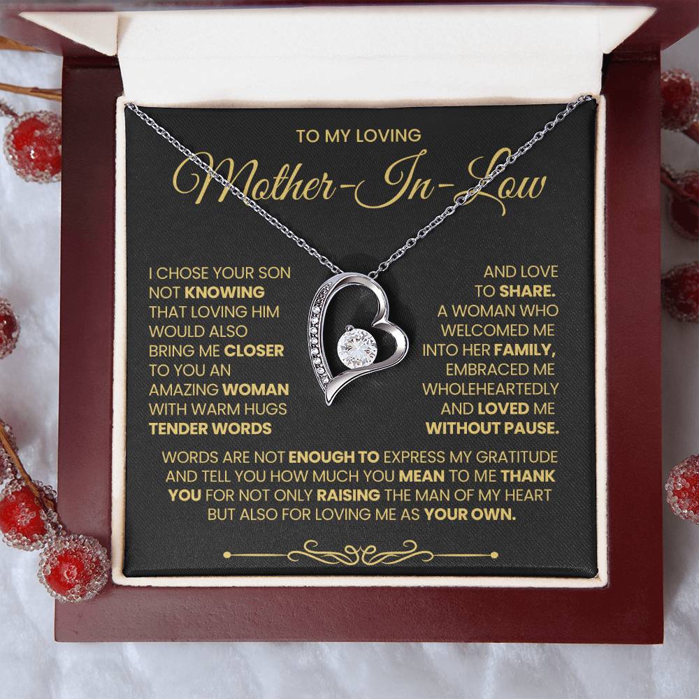 Mother-In-Law Gift, "Thank You", Forever Love Necklace