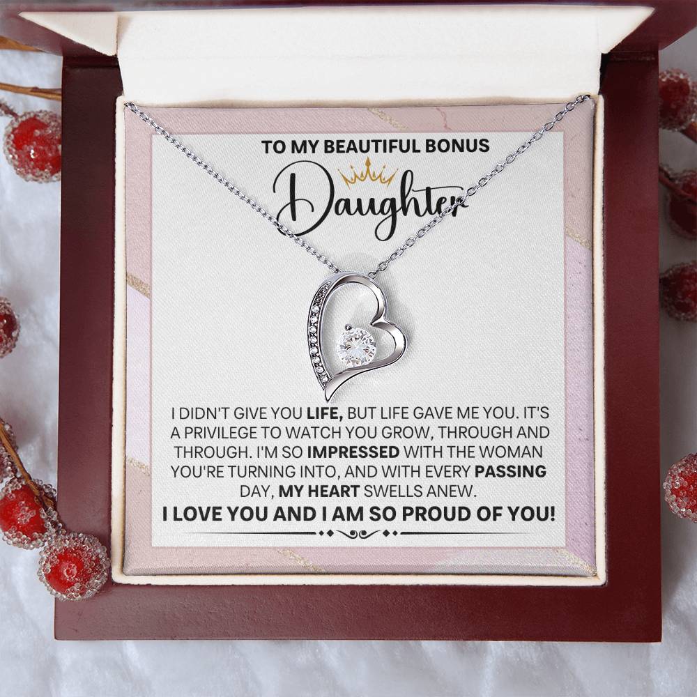 Bonus Daughter Gift, "Proud Of You", Forever Love Necklace