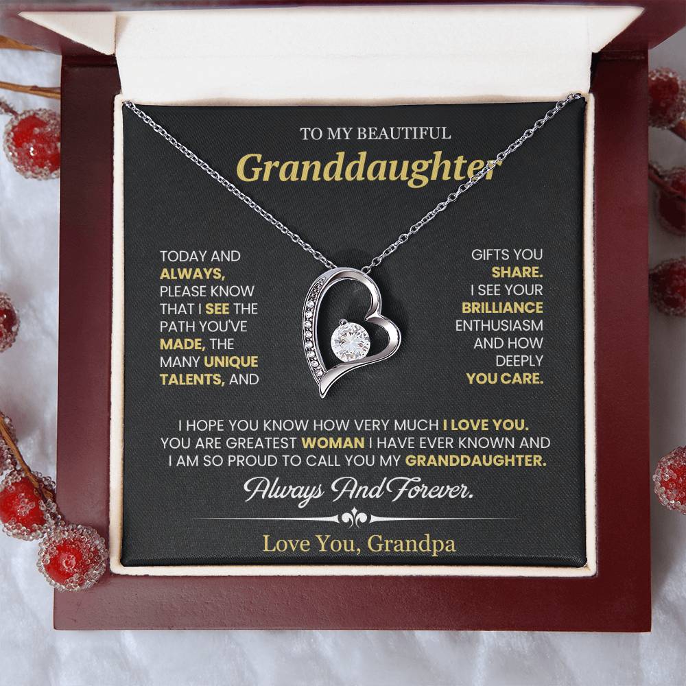 Granddaughter Gift From Grandpa, "Today & Always", Forever Love Necklace