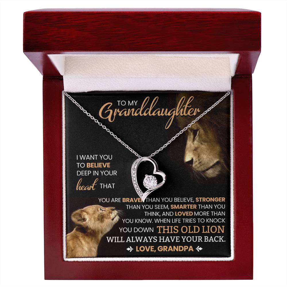 Granddaughter Gift From Grandpa, "Believe In Yourself", Forever Love Necklace