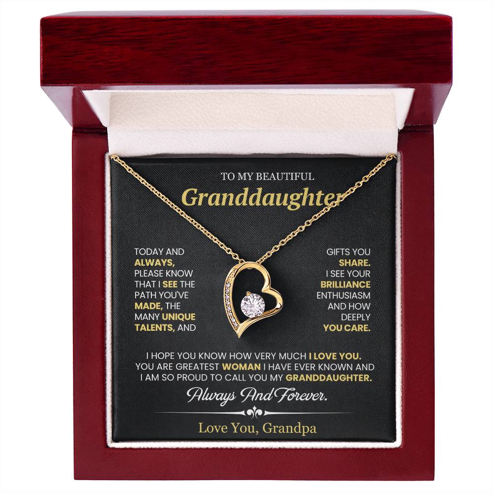 Granddaughter Gift From Grandpa, "Today & Always", Forever Love Necklace