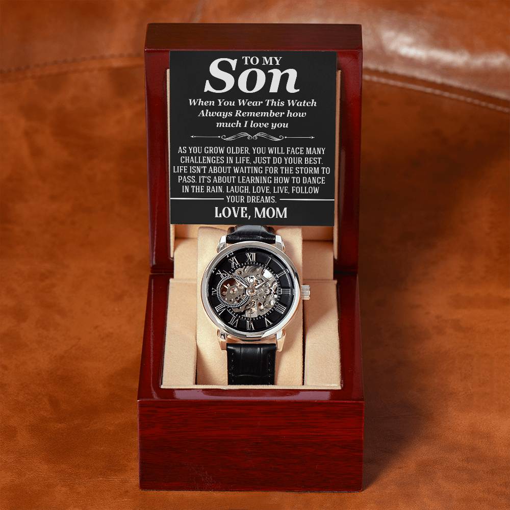 Son Gift from Mom, "Always Remember" Openwork Watch