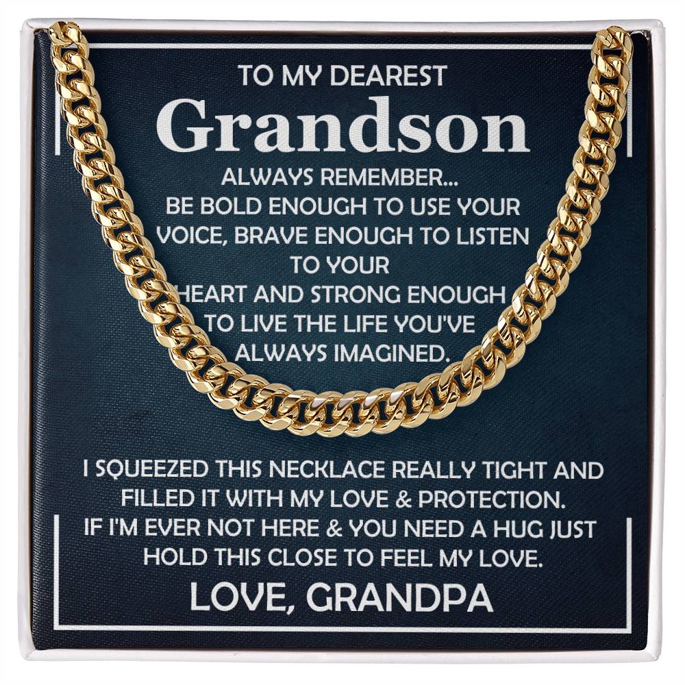 Grandson Gift From Grandpa, "Always Remember", Cuban Chain