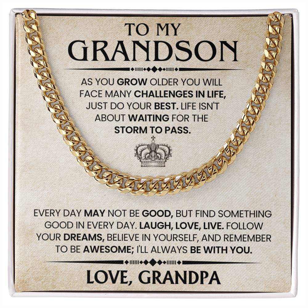 Grandson Gift From Grandpa, "Believe In Yourself", Cuban Chain