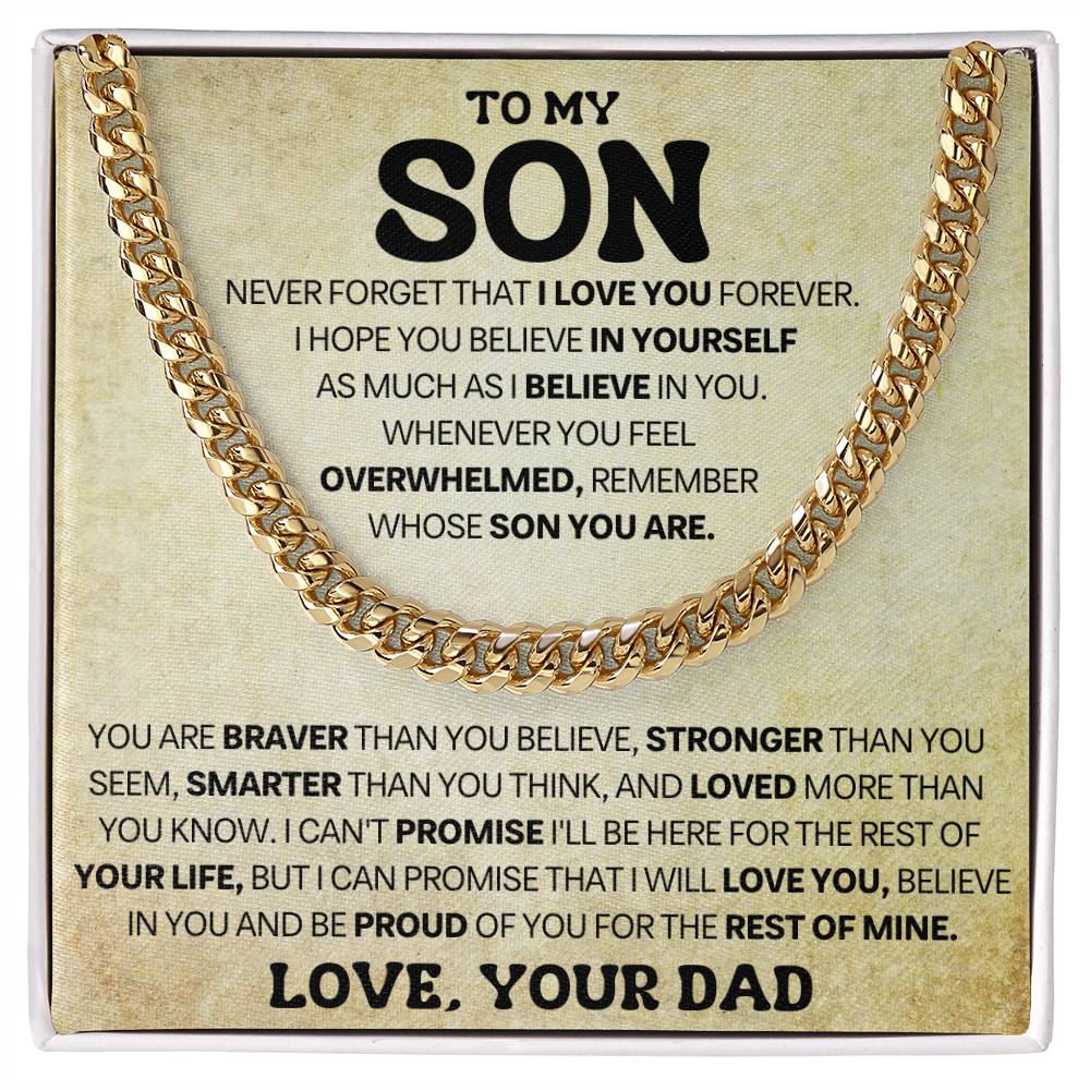 Son Gift From Dad, "Never Forget" Cuban Link Chain