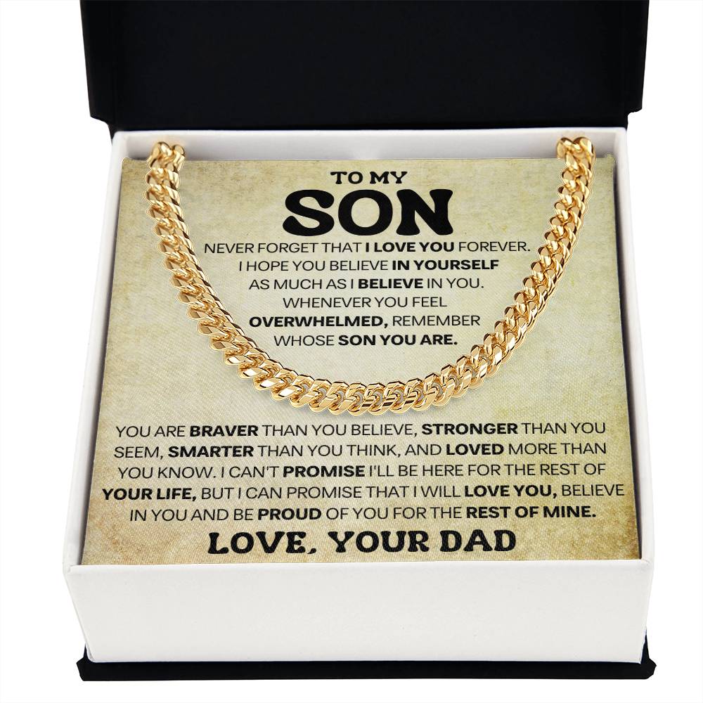 Son Gift From Dad, "Never Forget" Cuban Link Chain