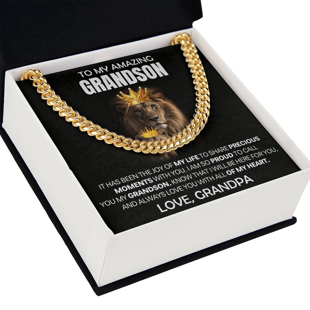 Grandson Gift From Grandpa, "Proud Of You", Cuban Chain