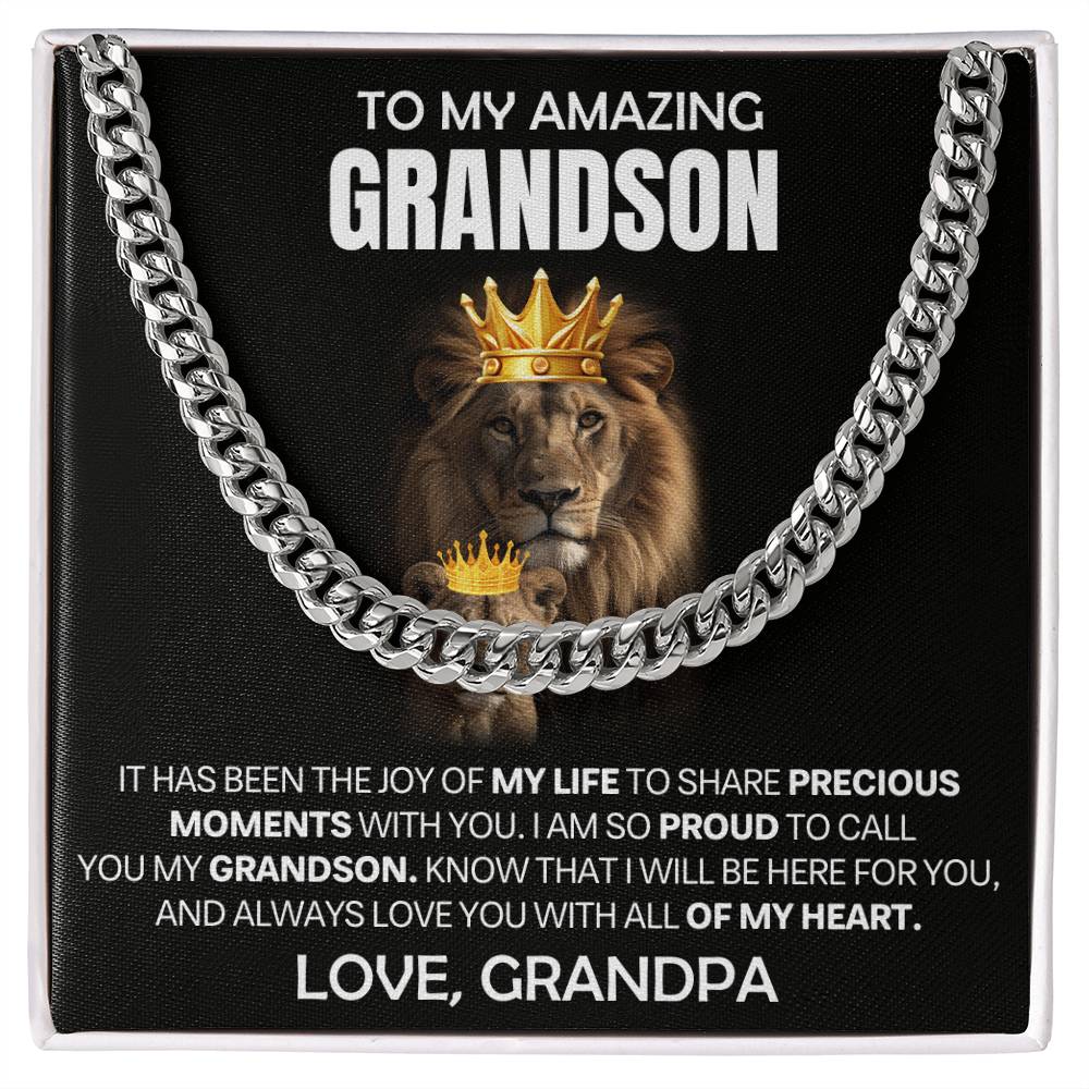 Grandson Gift From Grandpa, "Proud Of You", Cuban Chain