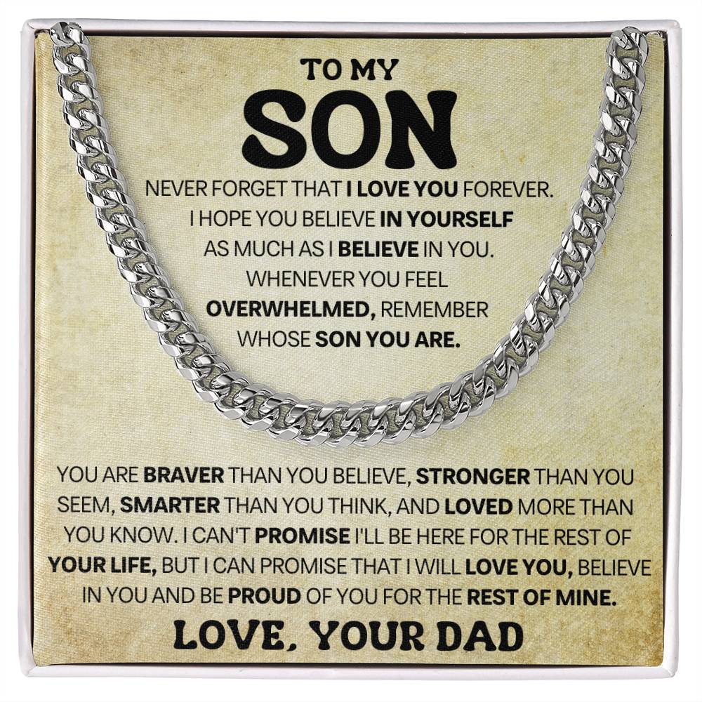 Son Gift From Dad, "Never Forget" Cuban Link Chain