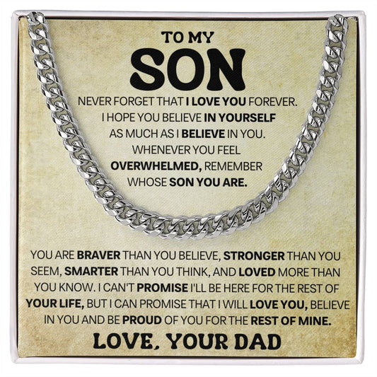 Son Gift From Dad, "Never Forget" Cuban Link Chain