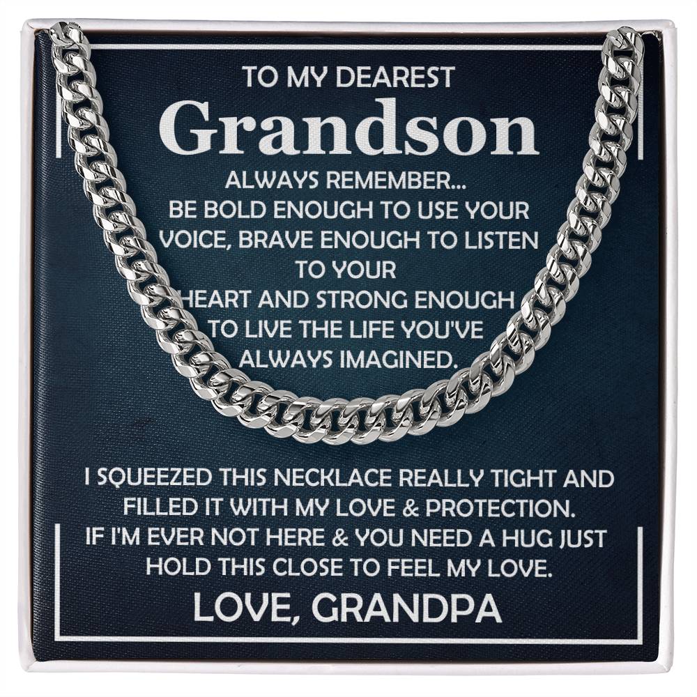 Grandson Gift From Grandpa, "Always Remember", Cuban Chain