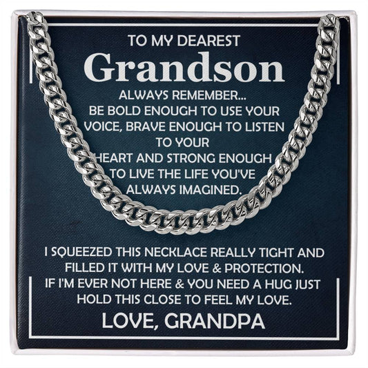 Grandson Gift From Grandpa, "Always Remember", Cuban Chain