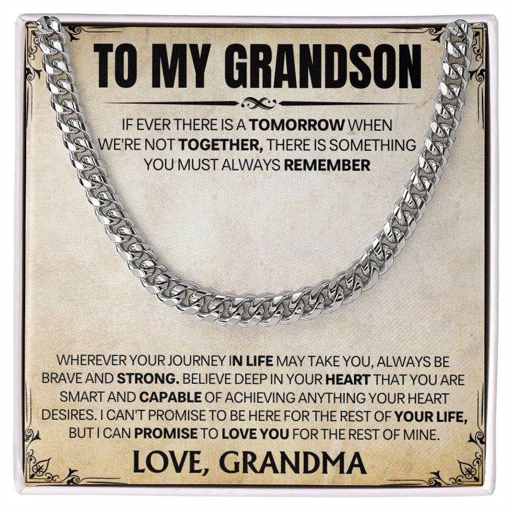 Grandson Gift From Grandma, "Always Remember", Cuban Chain