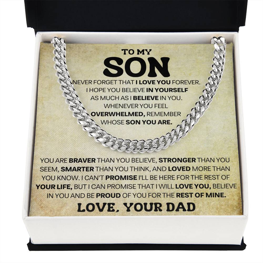 Son Gift From Dad, "Never Forget" Cuban Link Chain