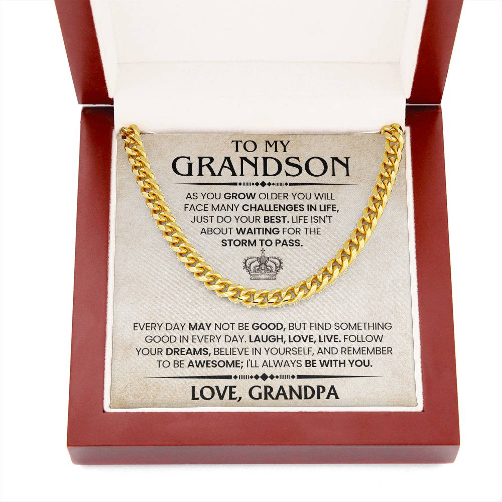 Grandson Gift From Grandpa, "Believe In Yourself", Cuban Chain