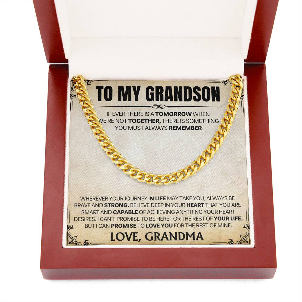 Grandson Gift From Grandma, "Always Remember", Cuban Chain