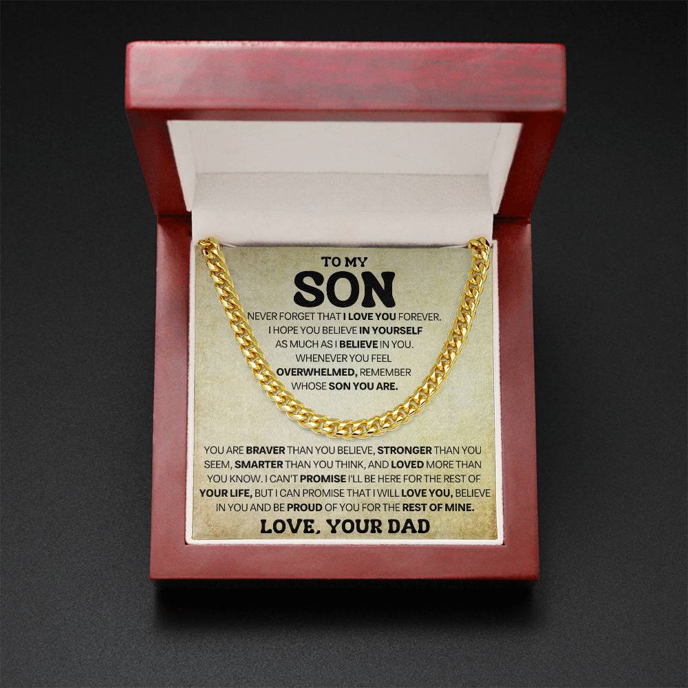 Son Gift From Dad, "Never Forget" Cuban Link Chain