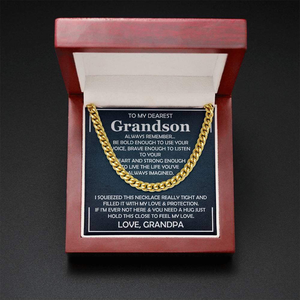 Grandson Gift From Grandpa, "Always Remember", Cuban Chain