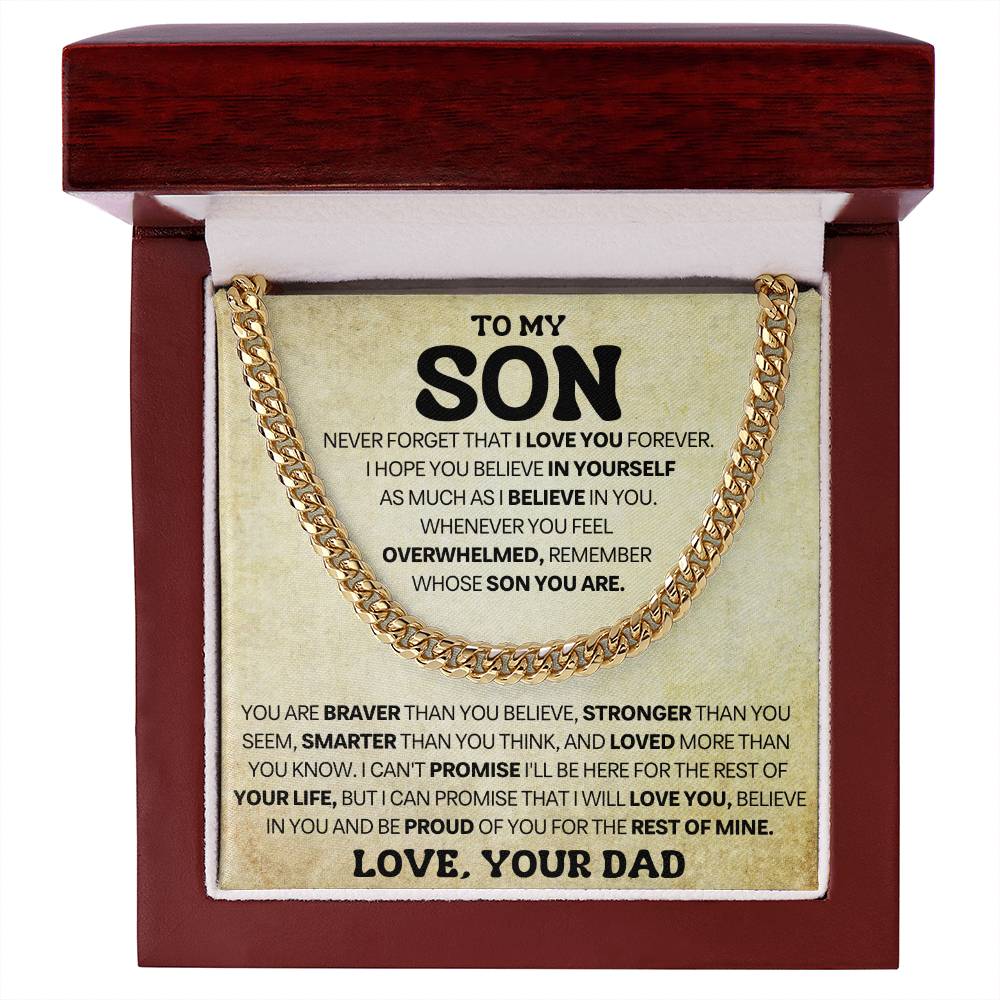 Son Gift From Dad, "Never Forget" Cuban Link Chain