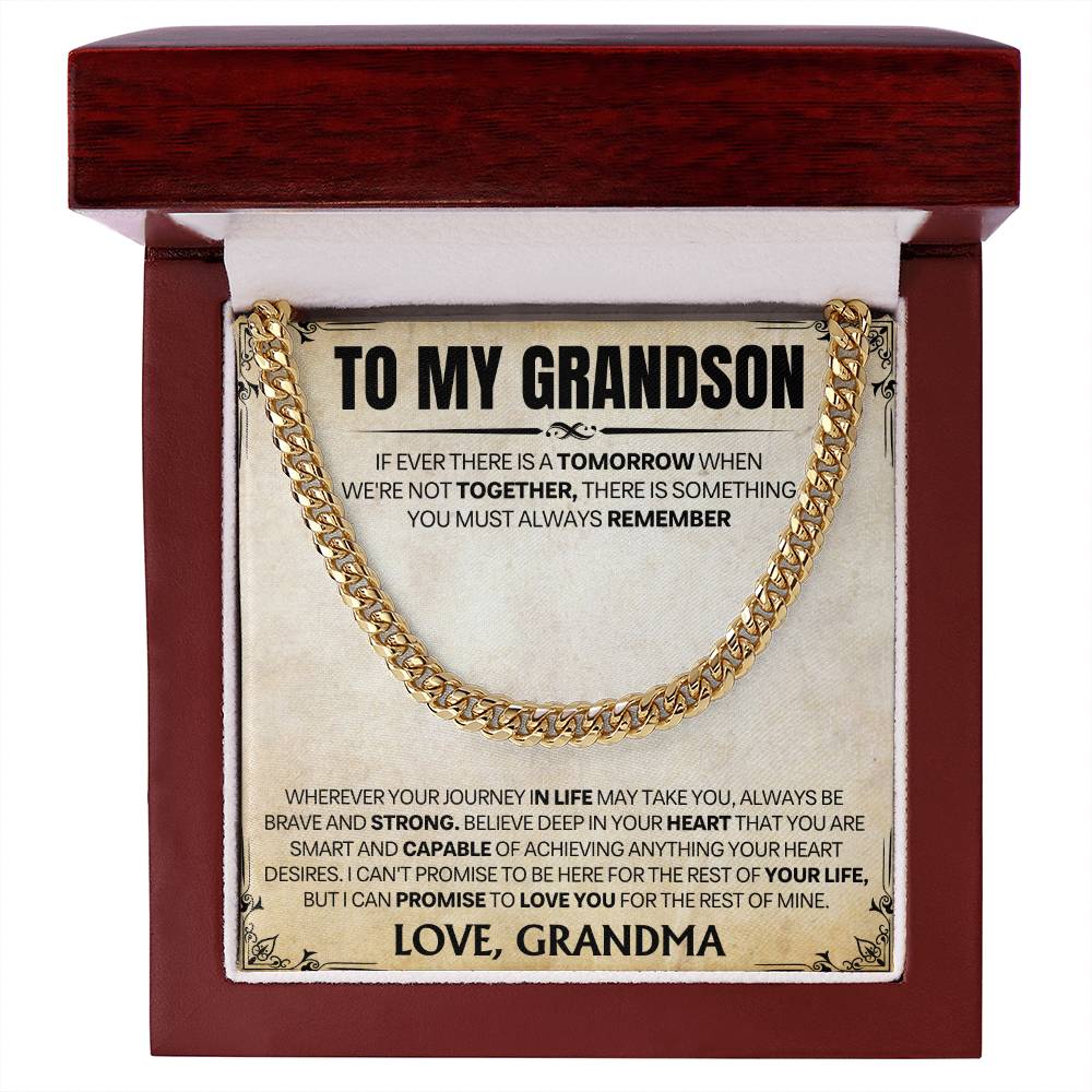 Grandson Gift From Grandma, "Always Remember", Cuban Chain