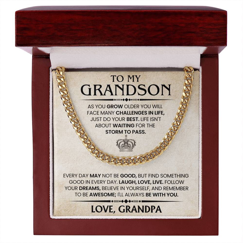 Grandson Gift From Grandpa, "Believe In Yourself", Cuban Chain