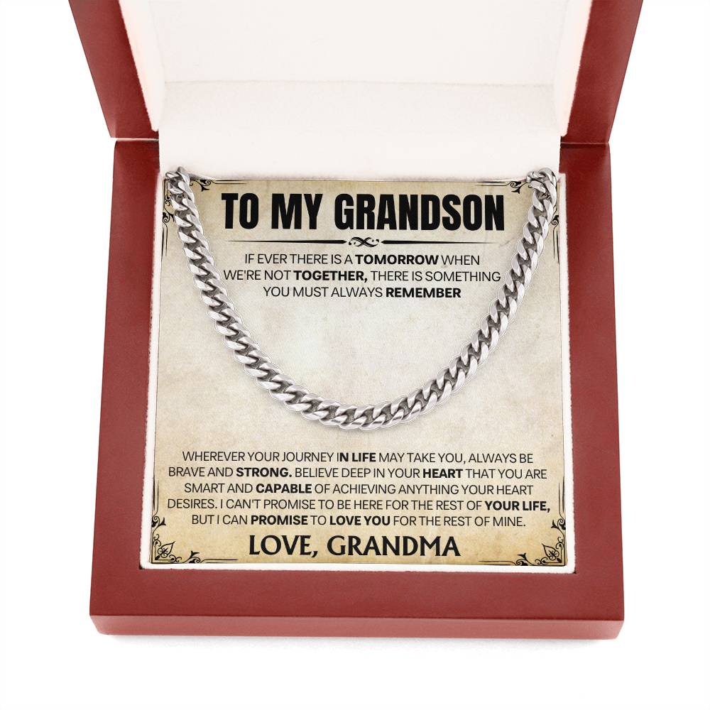 Grandson Gift From Grandma, "Always Remember", Cuban Chain