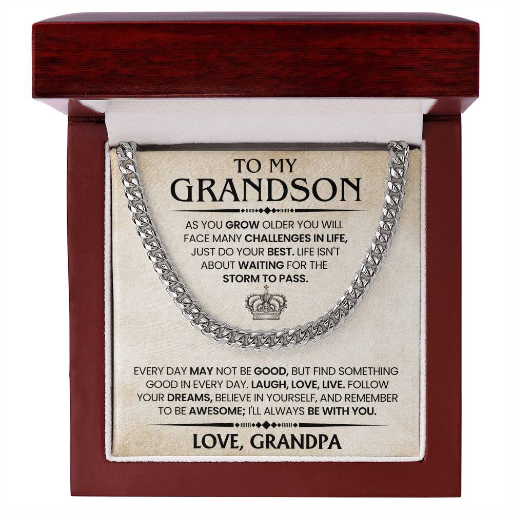 Grandson Gift From Grandpa, "Believe In Yourself", Cuban Chain