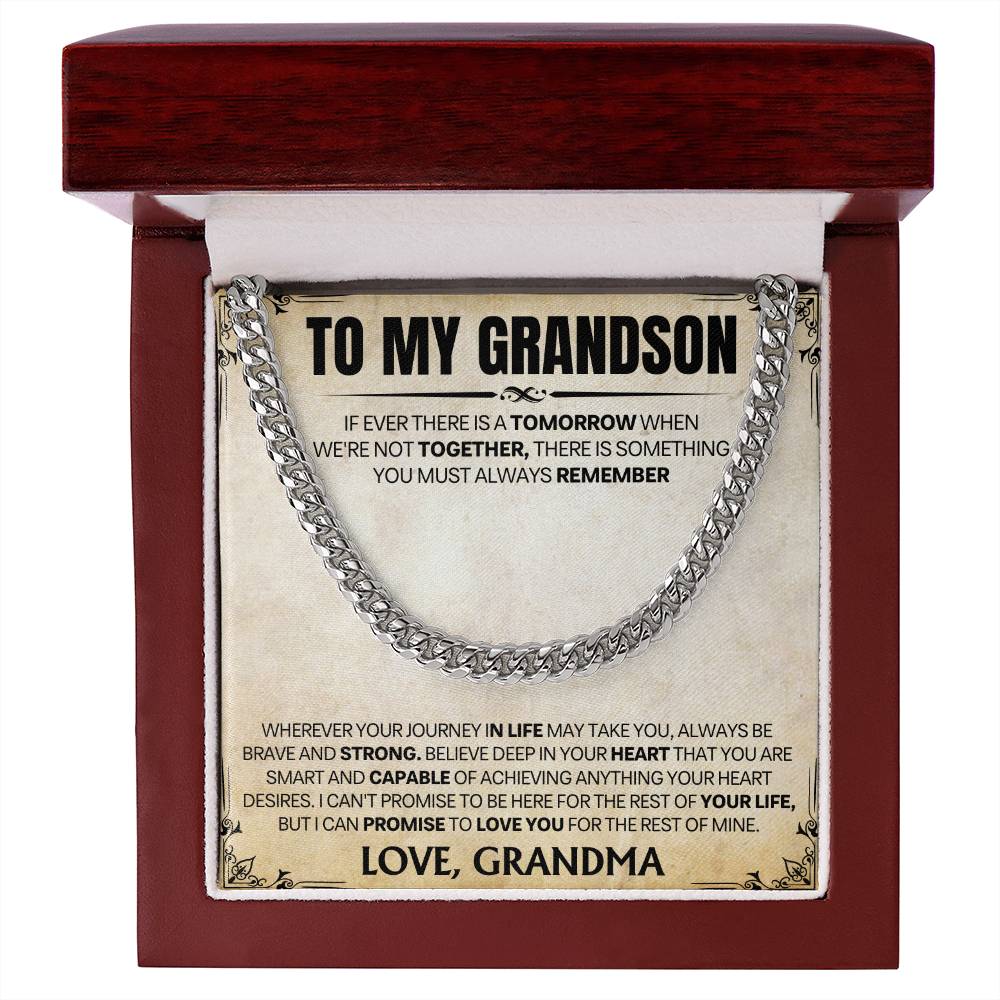 Grandson Gift From Grandma, "Always Remember", Cuban Chain