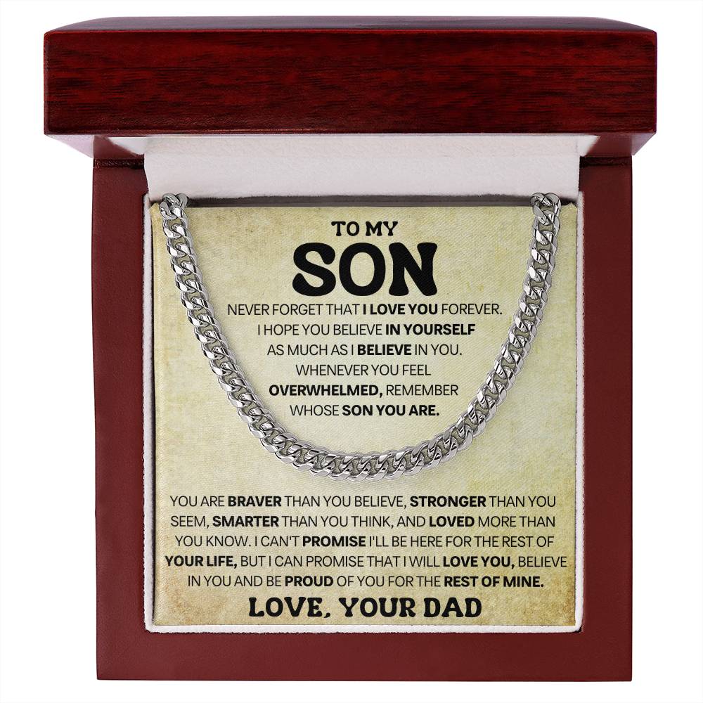 Son Gift From Dad, "Never Forget" Cuban Link Chain