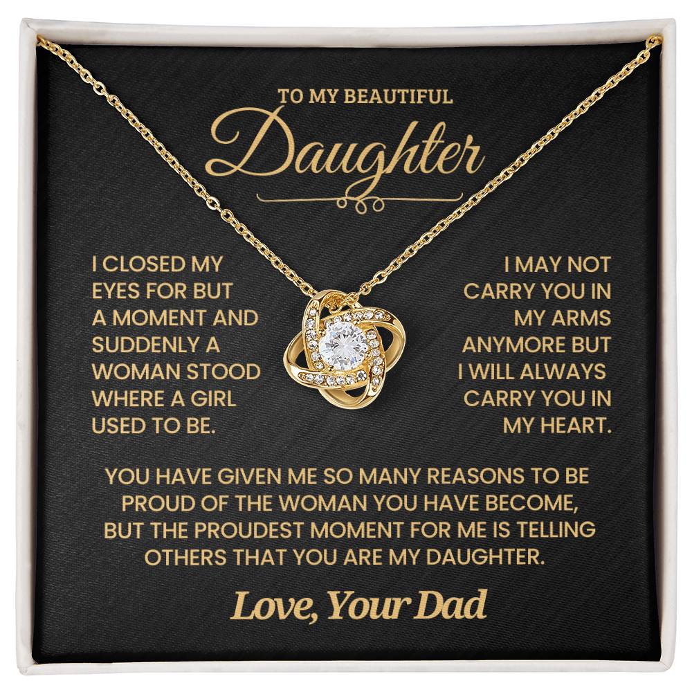 Daughter Gift From Dad, "Always In My Heart", Knot Necklace