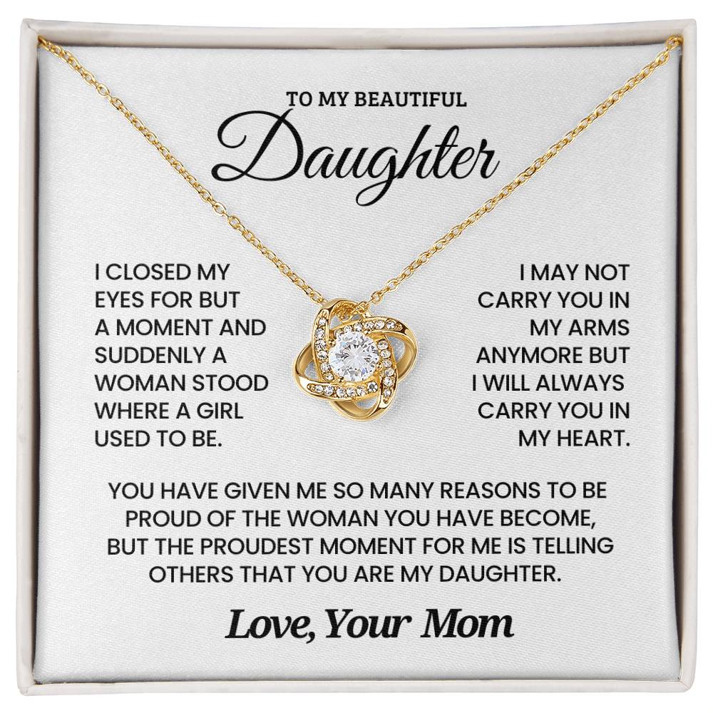 Daughter Gift From Mom, "Always In My Heart", Knot Necklace