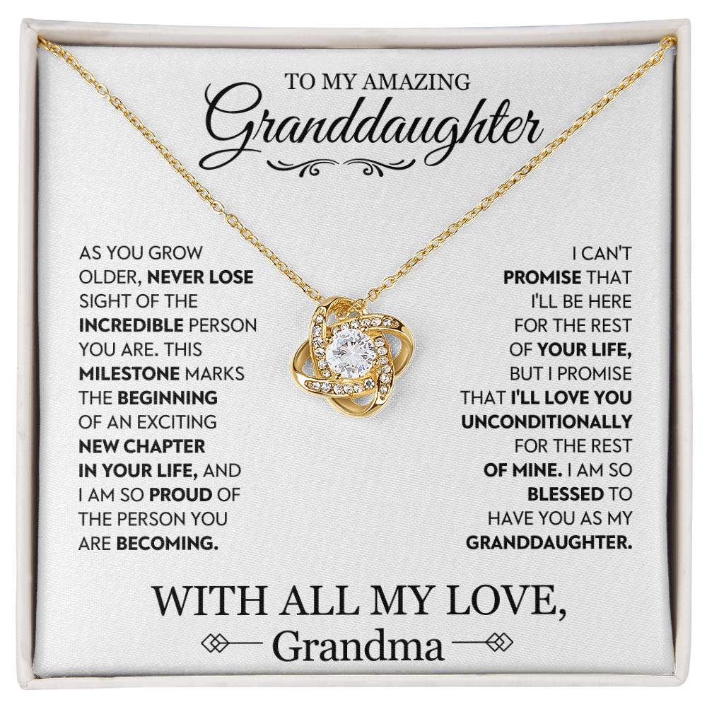 Granddaughter Gift From Grandma, "Unconditional Love", Knot Necklace