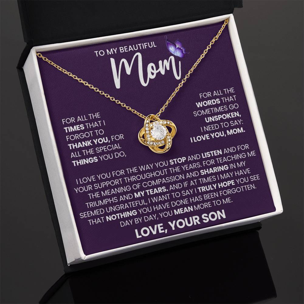 Mom Gift From Son, "Thank You", Knot Necklace