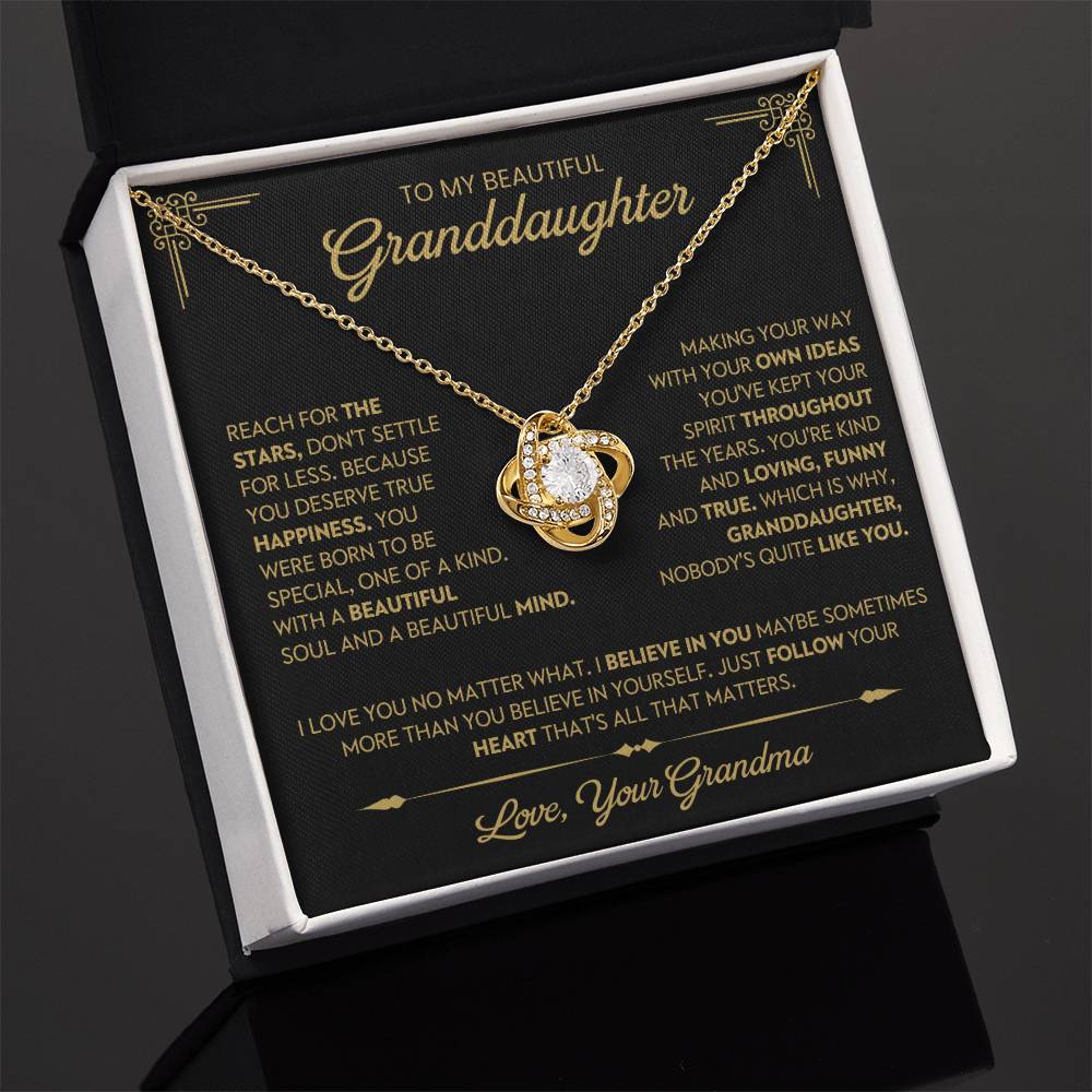 Granddaughter Gift From Grandma, "Believe In Yourself", Knot Necklace