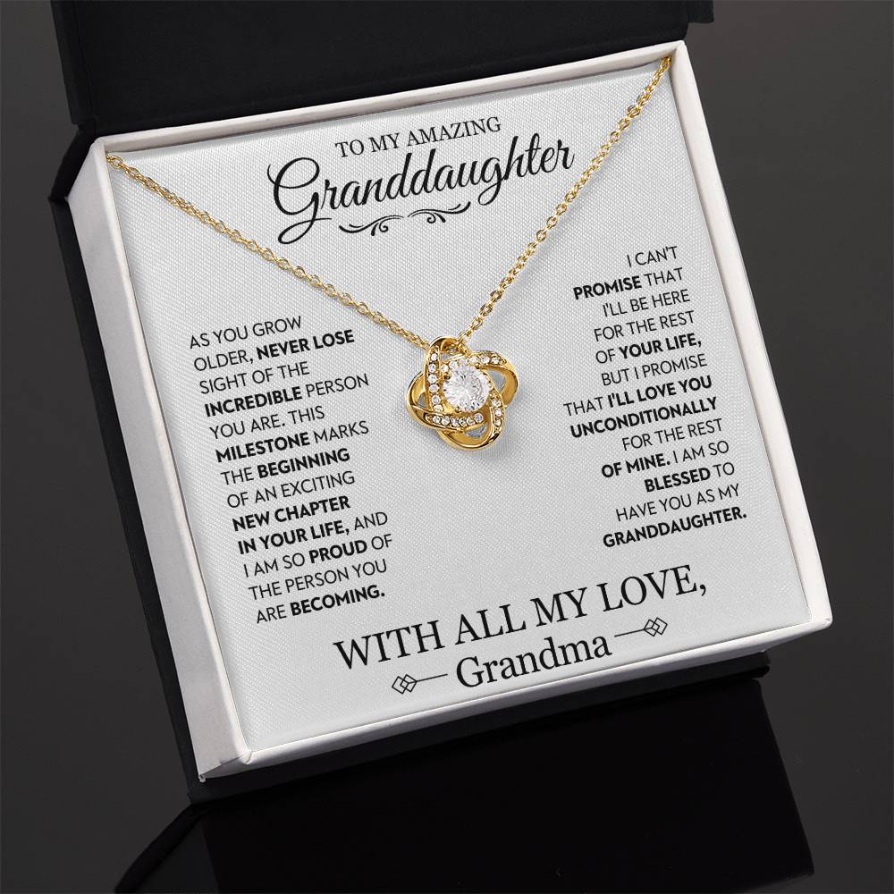 Granddaughter Gift From Grandma, "Unconditional Love", Knot Necklace