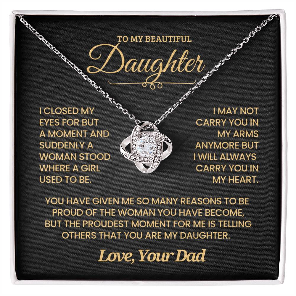 Daughter Gift From Dad, "Always In My Heart", Knot Necklace