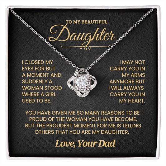 Daughter Gift From Dad, "Always In My Heart", Knot Necklace