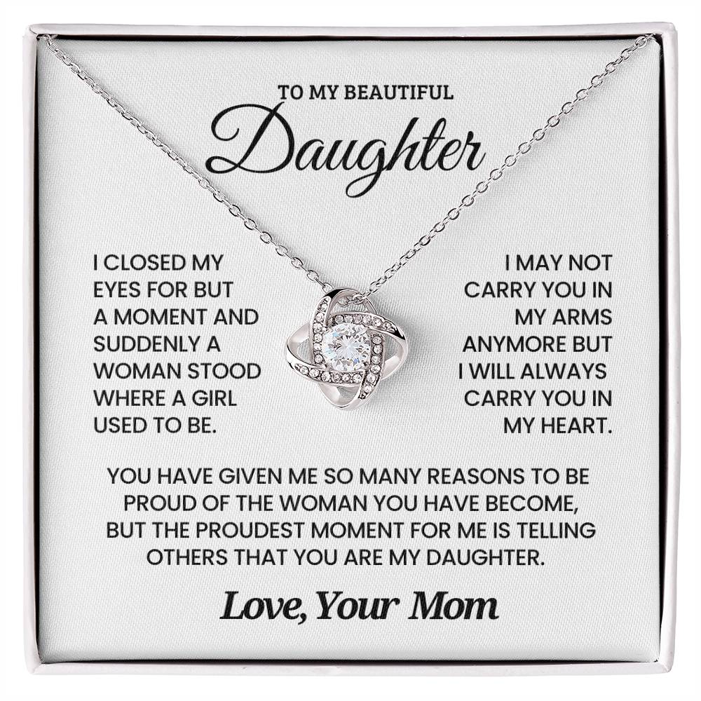 Daughter Gift From Mom, "Always In My Heart", Knot Necklace