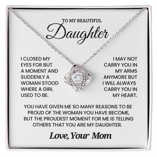 Daughter Gift From Mom, "Always In My Heart", Knot Necklace