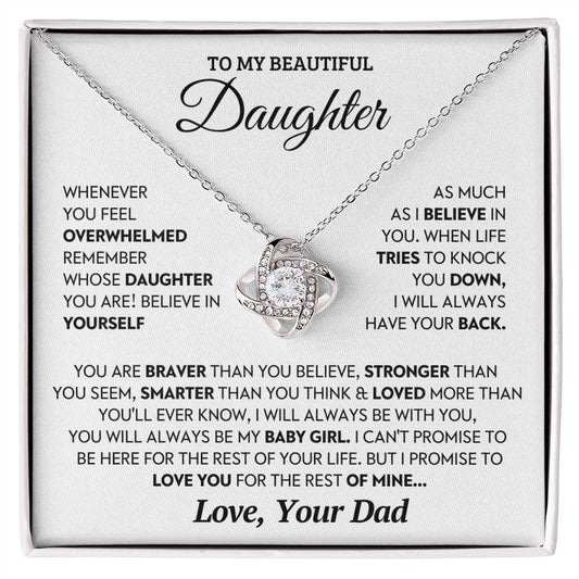 Daughter Gift From Dad, "Believe In Yourself", Knot Necklace