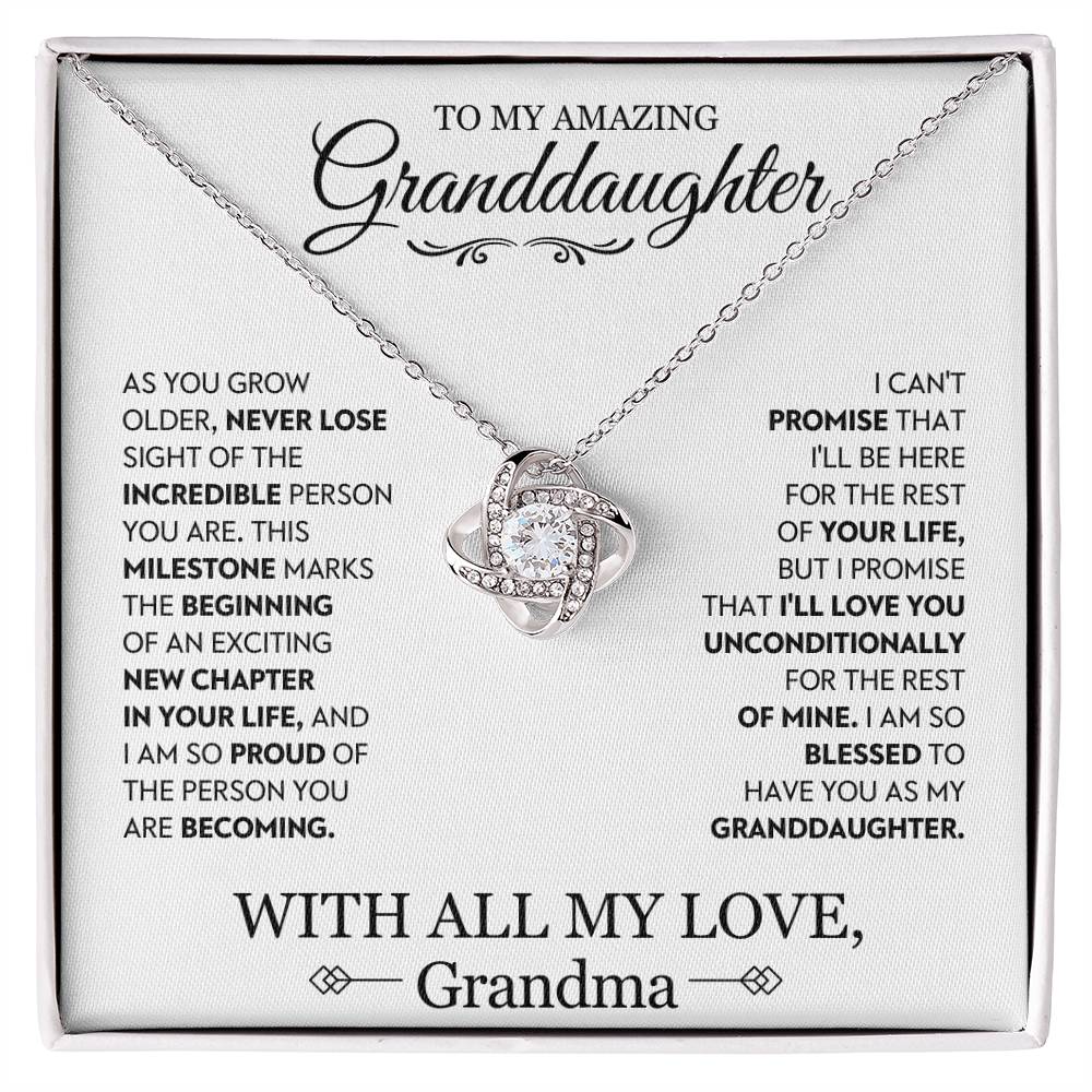 Granddaughter Gift From Grandma, "Unconditional Love", Knot Necklace