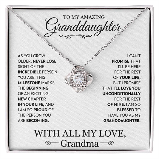 Granddaughter Gift From Grandma, "Unconditional Love", Knot Necklace