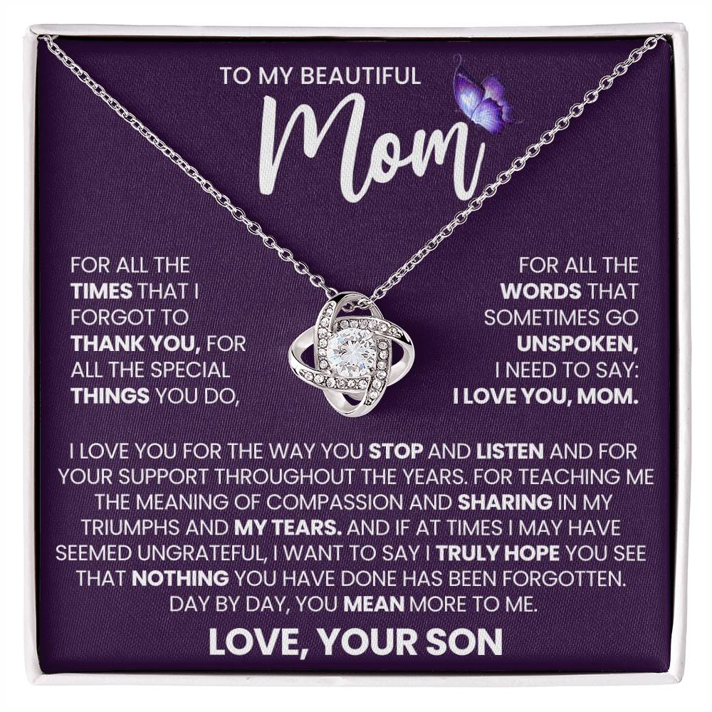 Mom Gift From Son, "Thank You", Knot Necklace