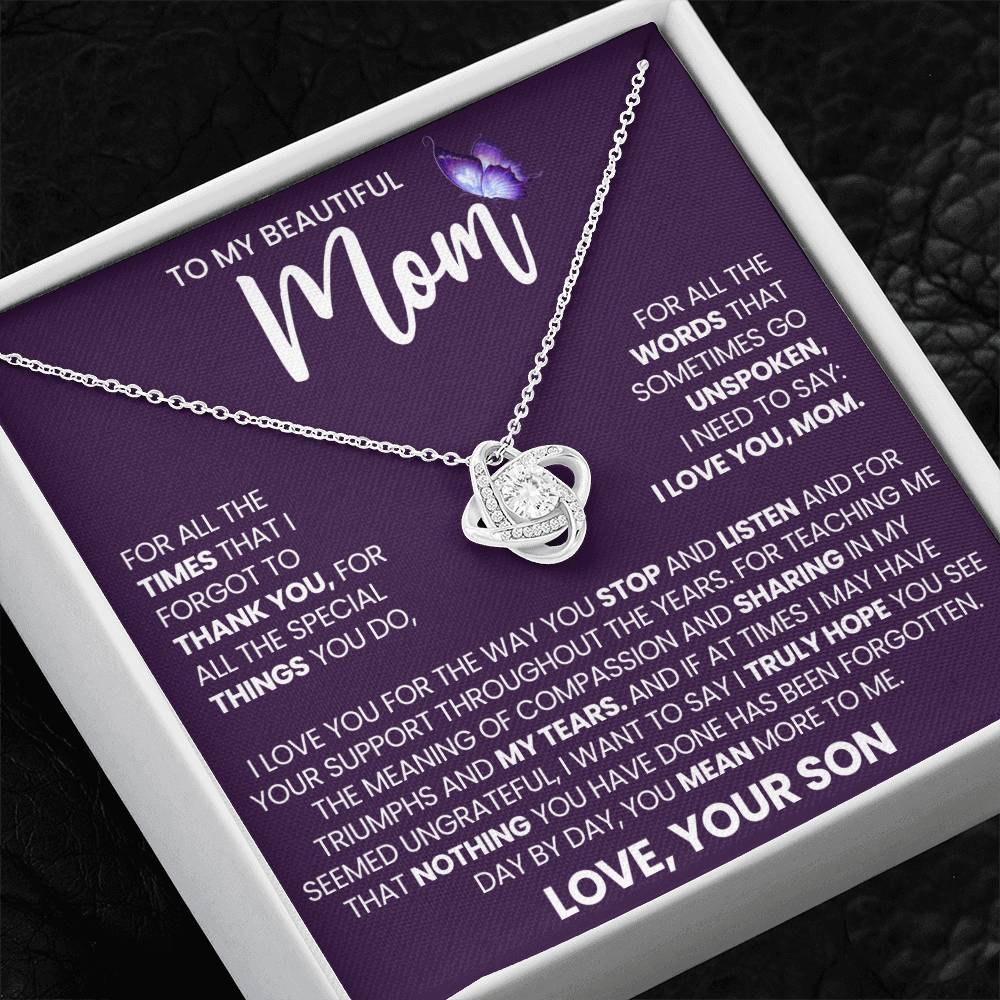 Mom Gift From Son, "Thank You", Knot Necklace