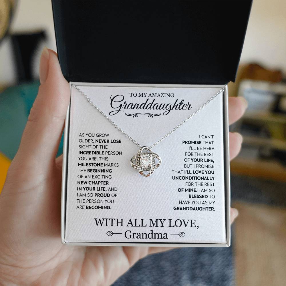 Granddaughter Gift From Grandma, "Unconditional Love", Knot Necklace