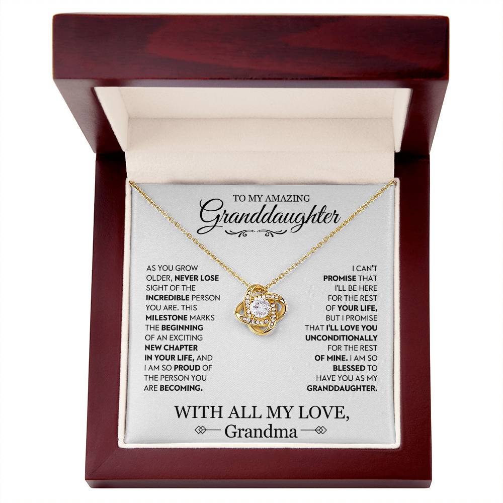 Granddaughter Gift From Grandma, "Unconditional Love", Knot Necklace