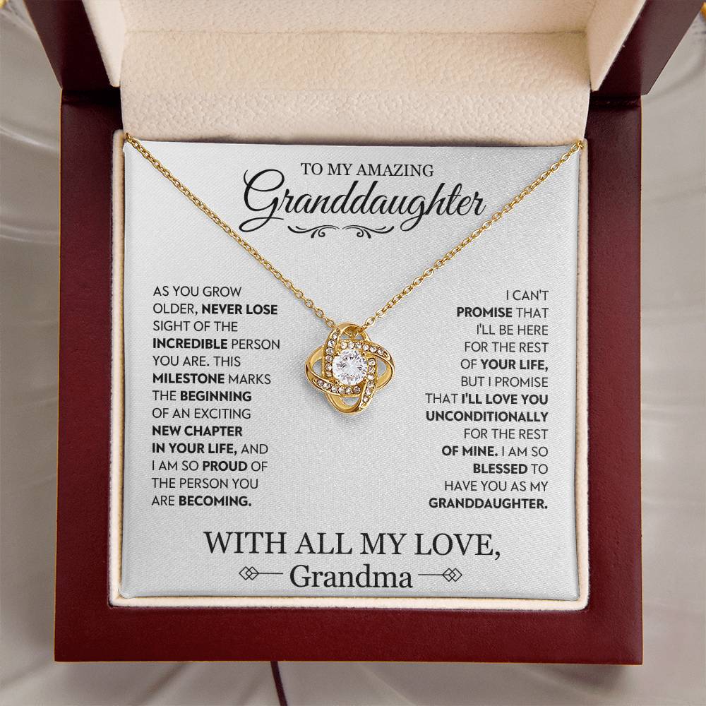 Granddaughter Gift From Grandma, "Unconditional Love", Knot Necklace