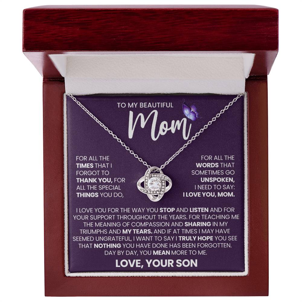 Mom Gift From Son, "Thank You", Knot Necklace